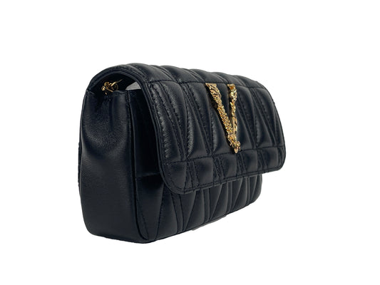 Versace Virtus Leather Black Mini Chain Crossbody Bag