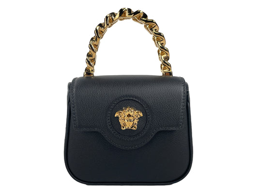 Versace Medusa Leather Black Mini Top Handle Crossbody Bag