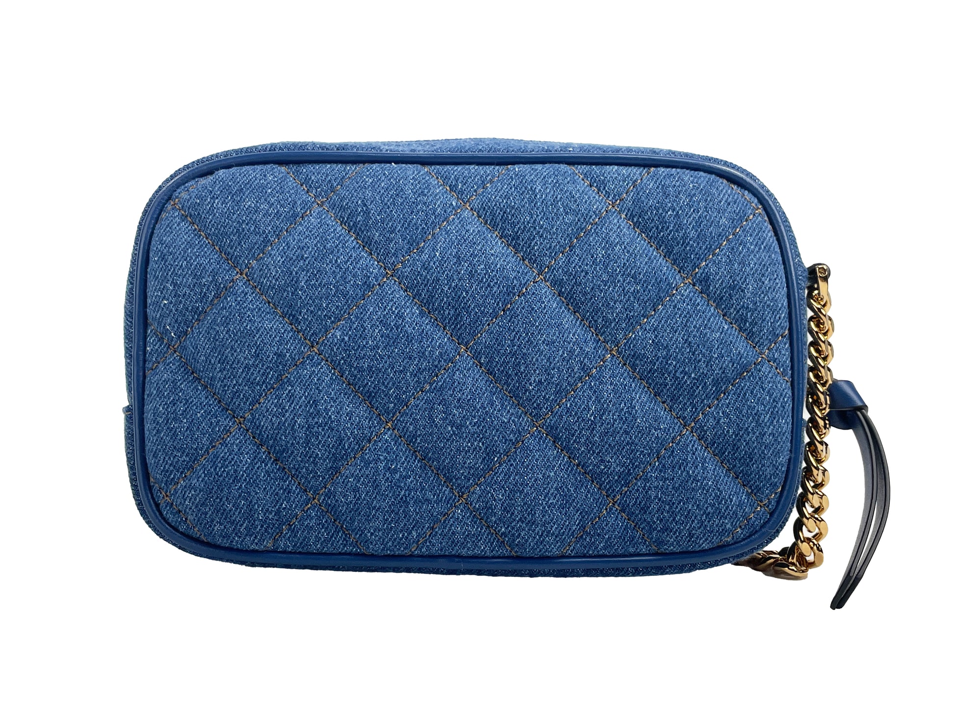 Versace Small Quilted Denim Chain Camera Crossbody Bag