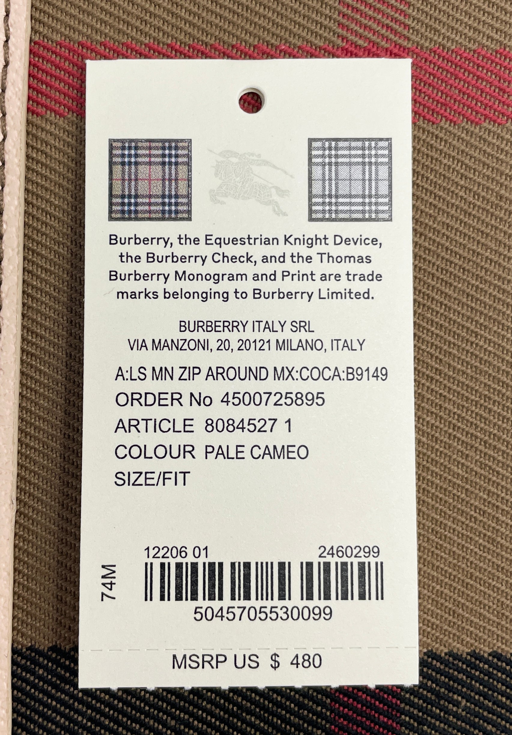 Burberry MN Zip Around Check Coin Wallet