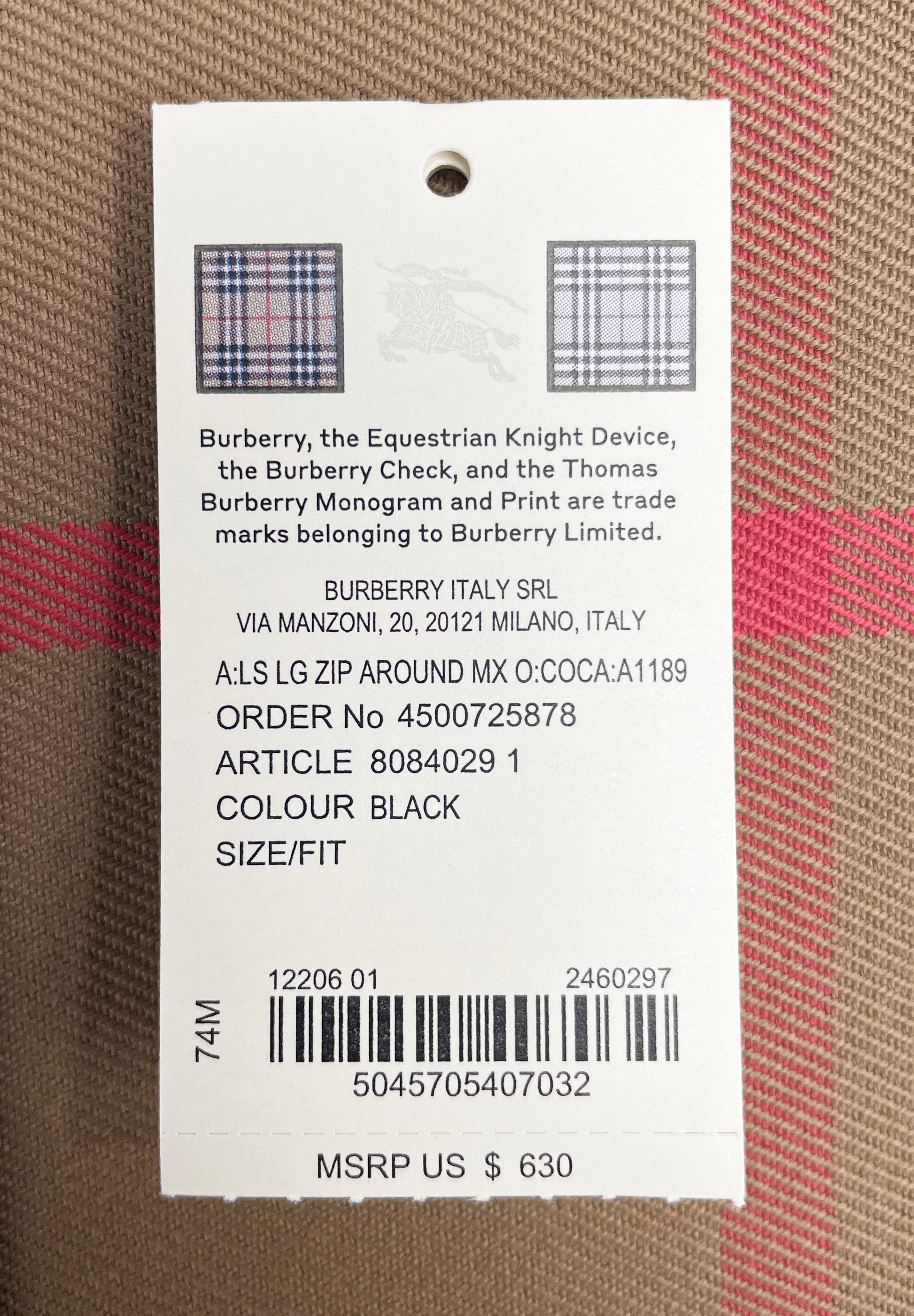 Burberry Check Large Zip Around Wallet