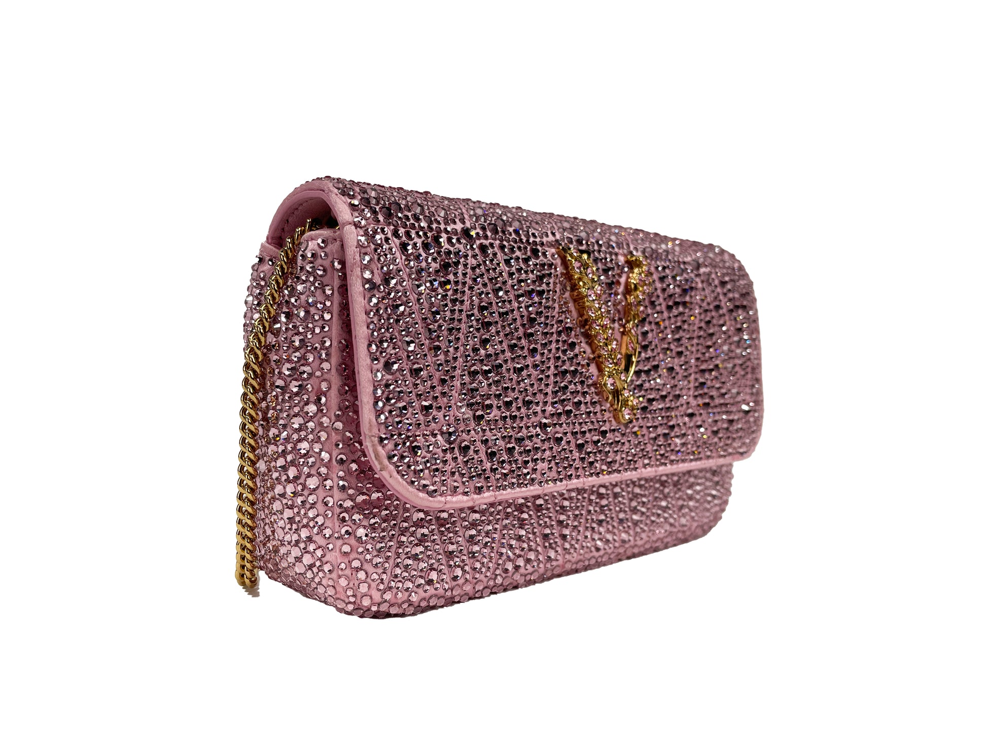 Versace Virtus Embellished Crystal Leather Chain Crossbody