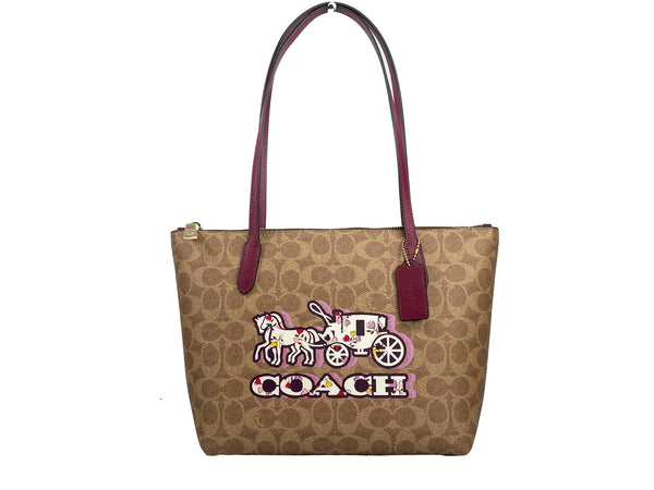 Coach Signature Canvas Fiona Zip Tote Bag