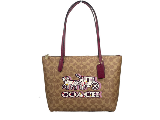 Coach Signature Canvas Fiona Zip Tote Bag