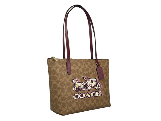 Coach Signature Canvas Fiona Zip Tote Bag