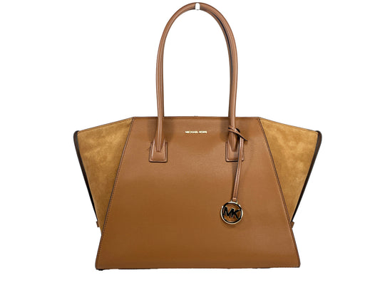 Michael Kors Avril XL Suede Leather Top Zip Satchel Bag