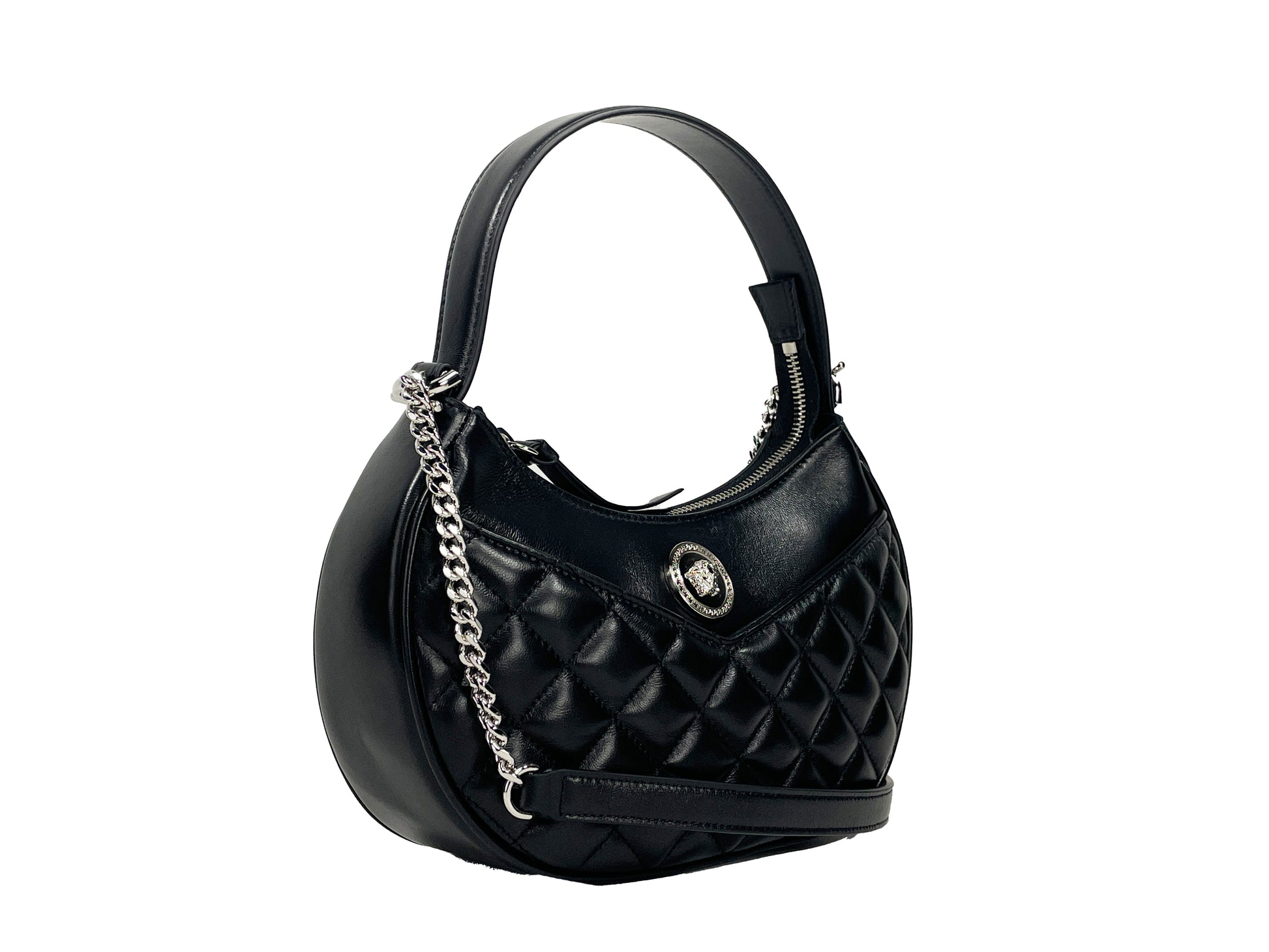 Versace Medusa Quilted Leather Half Moon Crossbody Bag