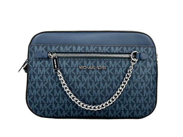 Michael Kors Jet Set East West Navy Leather Zip Chain Crossbody Bag