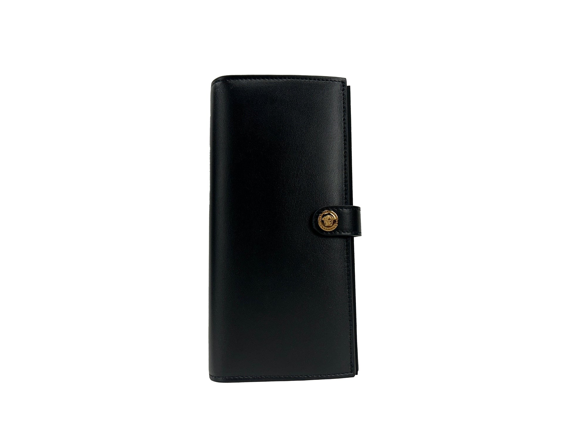 Versace Black Leather Vitello Long Snap Wallet