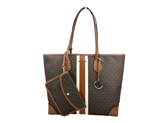 Michael Kors Eva Large Stripe Travel Tote Bag Plus Pouch