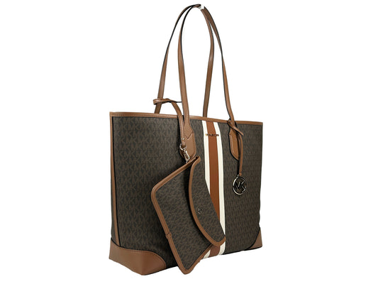 Michael Kors Eva Large Stripe Travel Tote Bag Plus Pouch