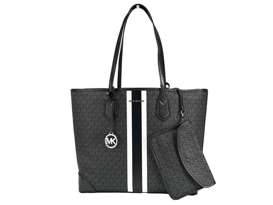 Michael Kors Eva Large Stripe Travel Tote Bag Plus Pouch