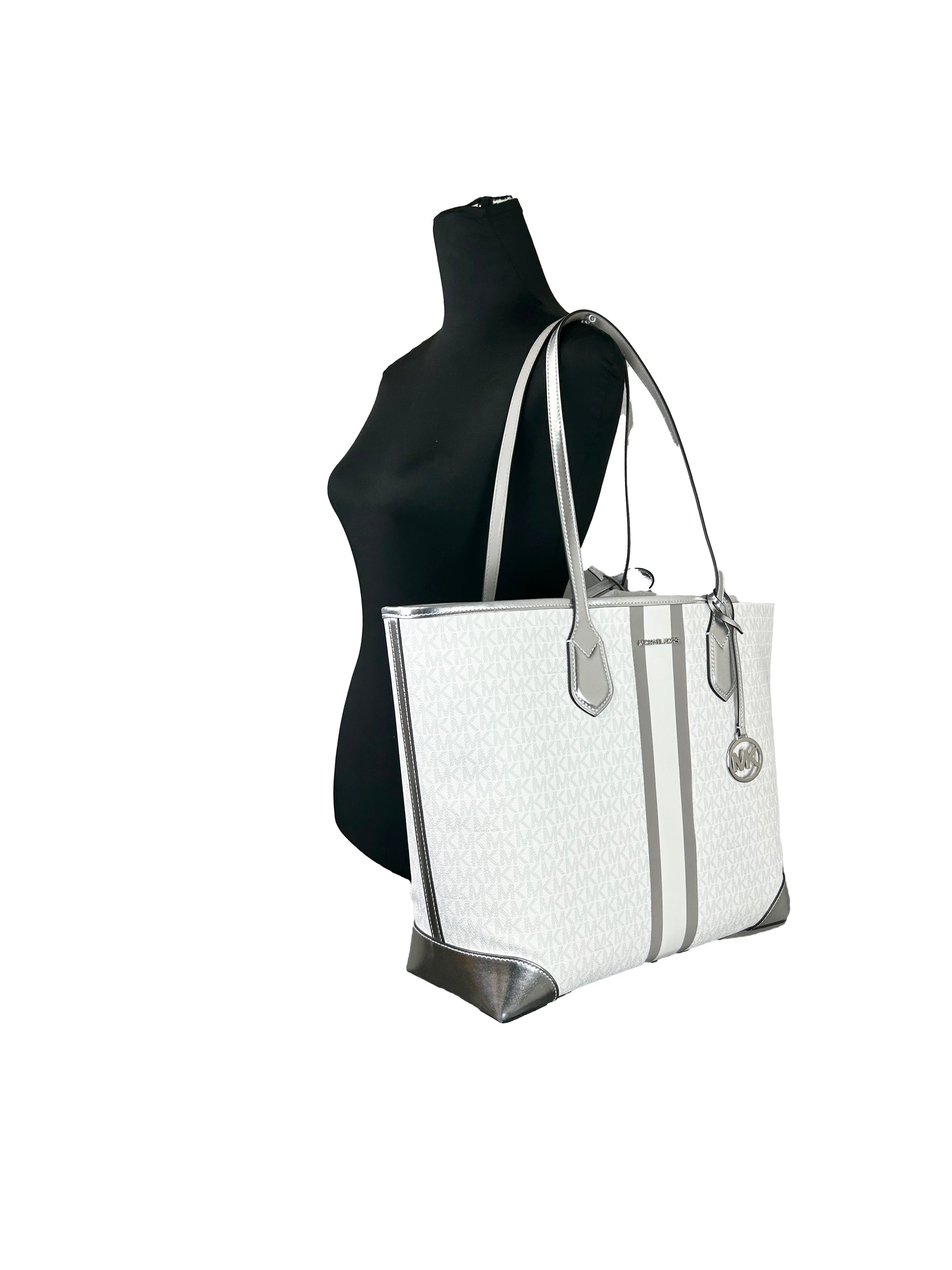 Michael Kors Eva Large Stripe Travel Tote Bag Plus Pouch