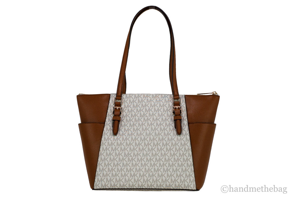 Michael Kors Charlotte Large Leather Top Zip Tote Bag Purse