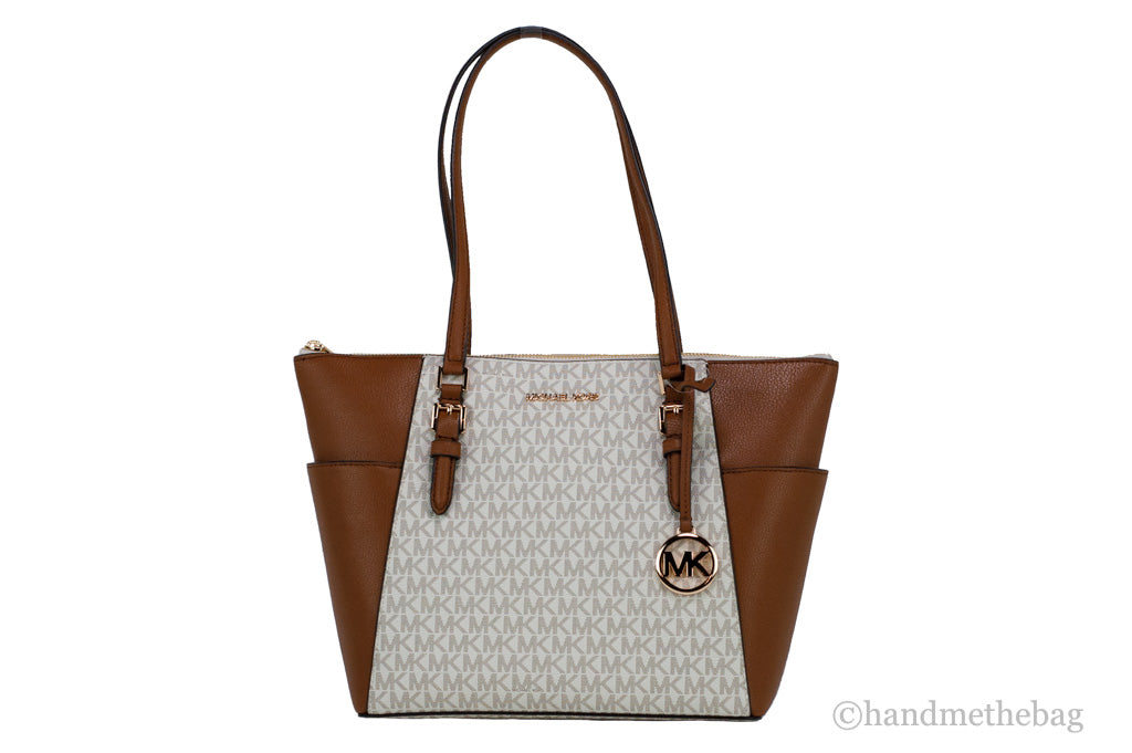 Michael Kors Charlotte Large Leather Top Zip Tote Bag Purse