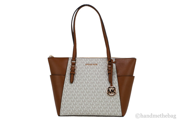 Michael Kors Charlotte Large Leather Top Zip Tote Bag Purse
