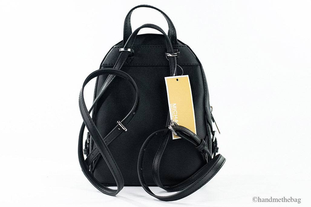 Michael Kors Jaycee Mini XS Black Signature PVC Zip Pocket Shoulder Backpack Bag