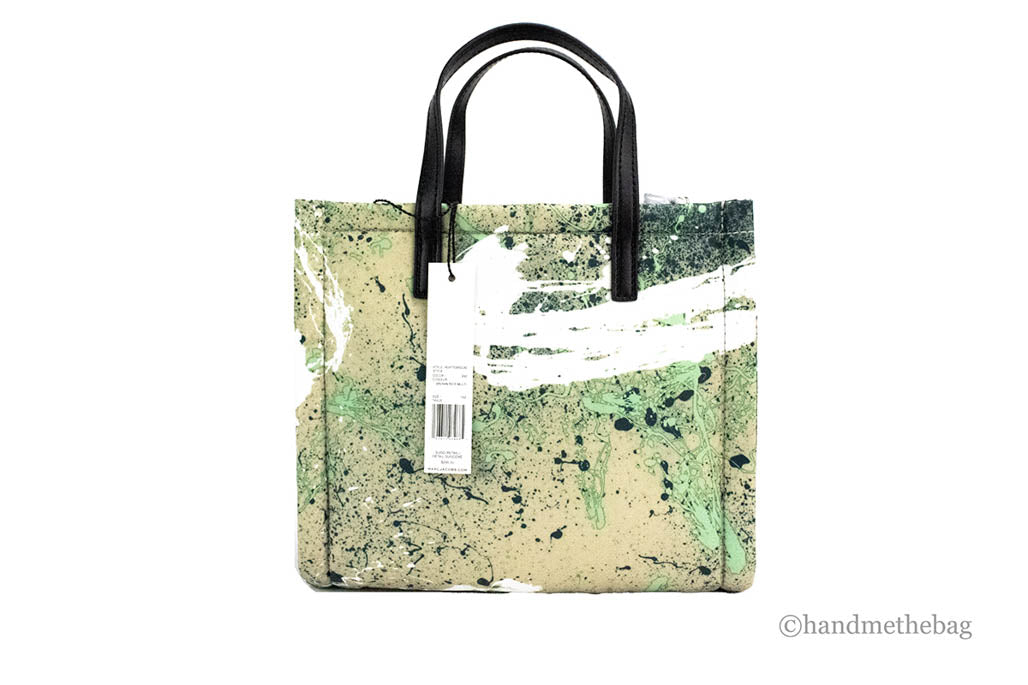 marc jacobs green splatter paint tote back on white background