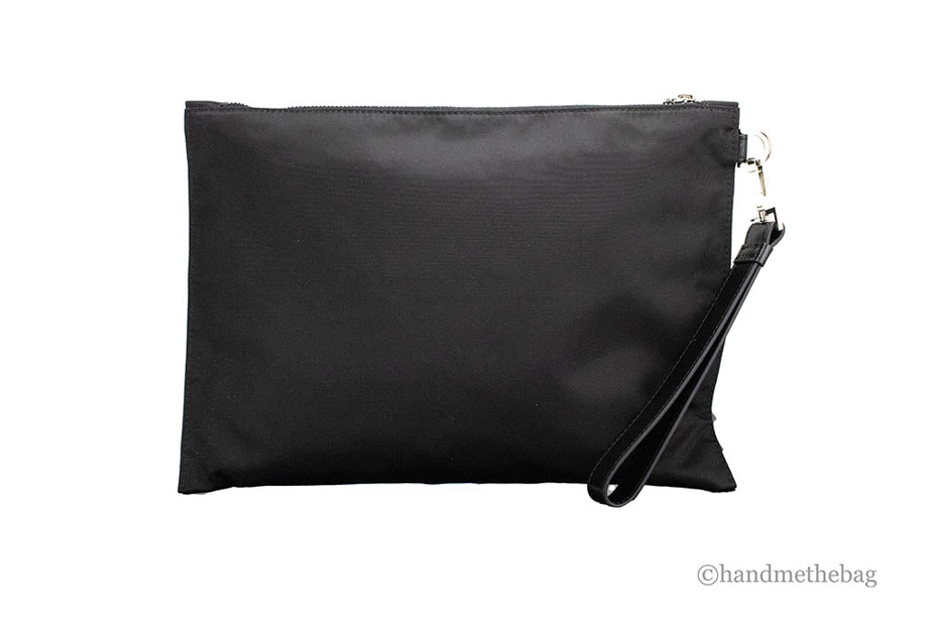 versace large black nylon pouch back on white background