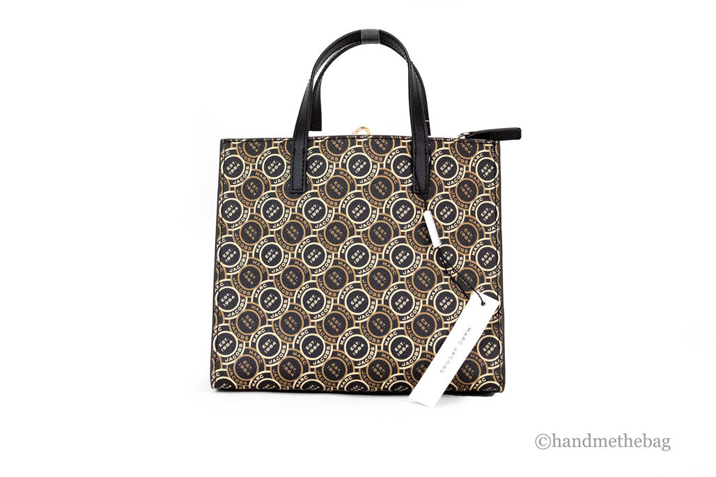 marc jacobs grind signet tote back on white background