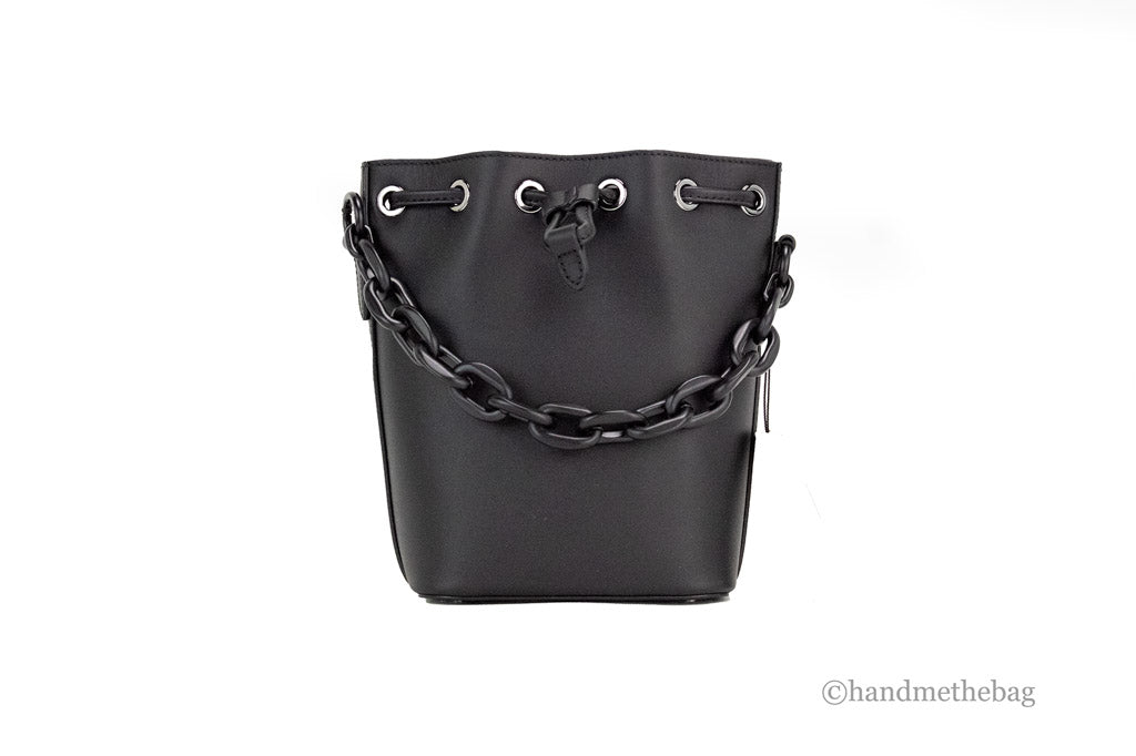 mcm mini black purple leather chain bucket bag back on white background