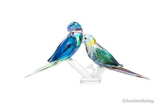 swarovski 5577124 parakeet couple fife & fifer figurine on white background