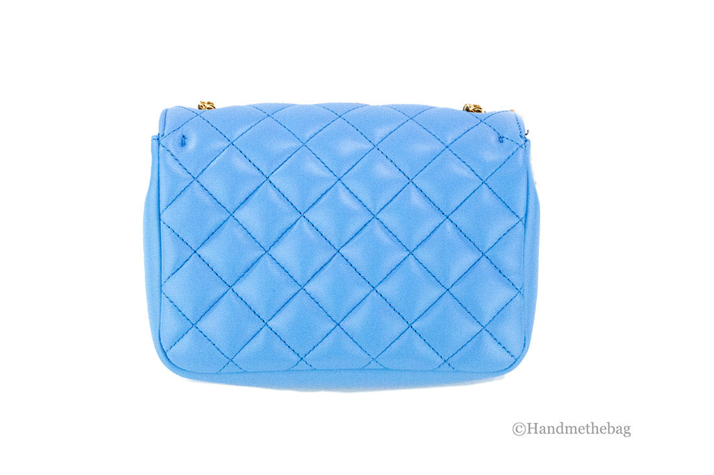 Versace Small Quilted Blue Leather Chain Shoulder Crossbody