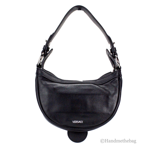 Versace Mini Zippered Medusa Black Leather Hobo Shoulder Bag