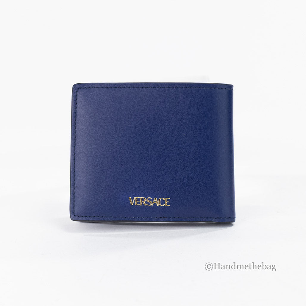 Versace Navy Smooth Leather Medusa Bifold Wallet