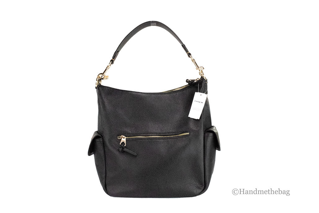 coach pennie black shoulder bag back on white background 