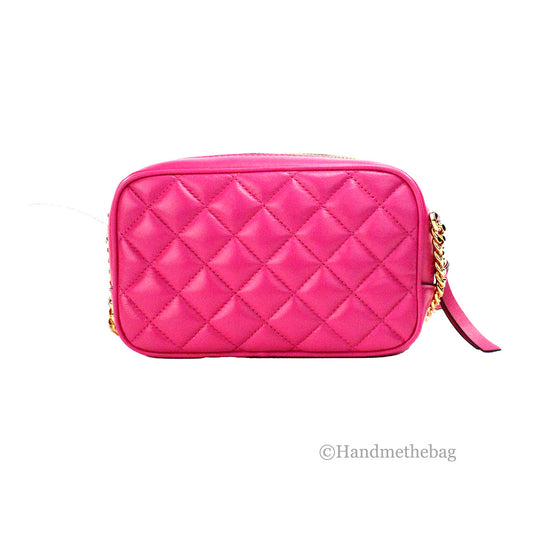 Versace Small Quilted Fuchsia Leather Chain Camera Crossbody
