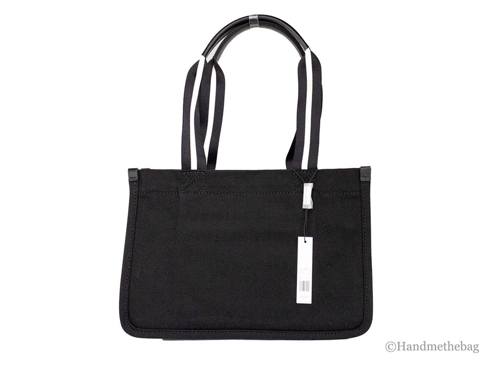 marc jacobs signet black canvas tote back on white background