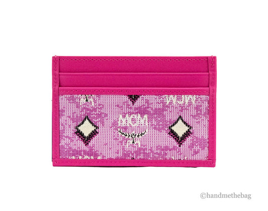 mcm vintage pink card case back on white background