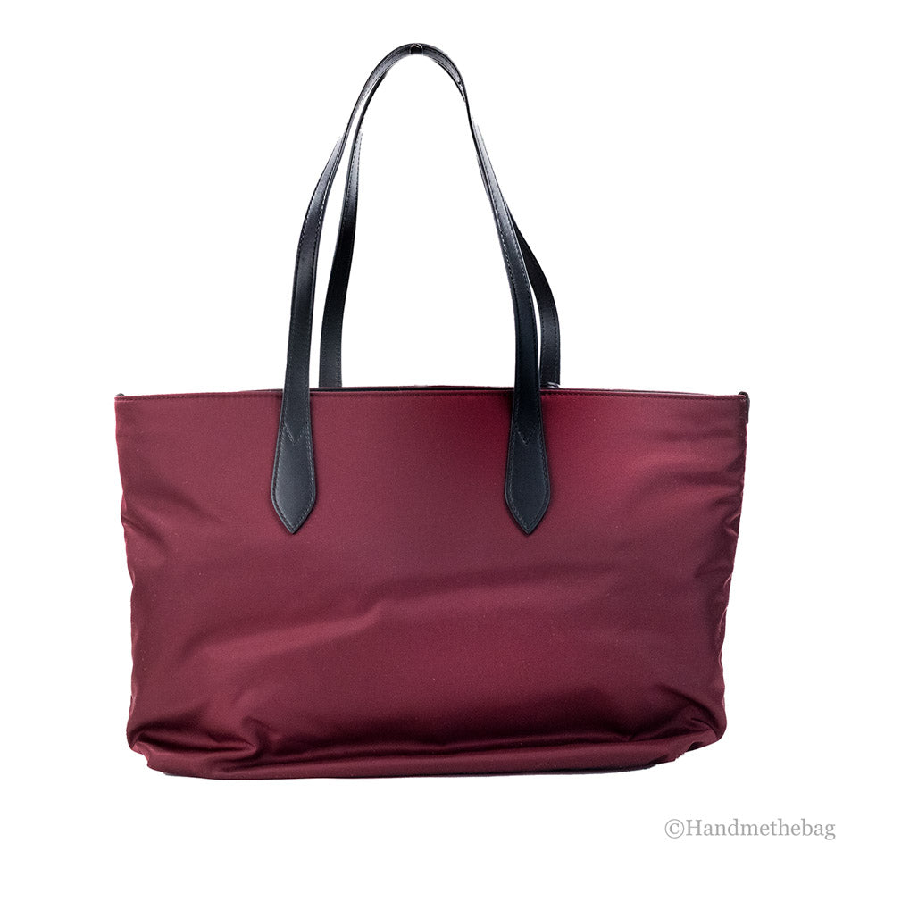 Burberry Small Burgundy Logo Branded ECONYL Nylon Tote Shoulder Handbag Purse