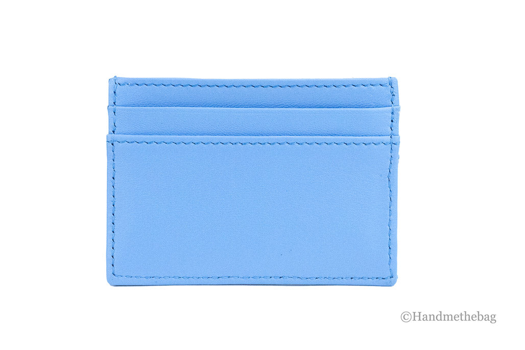 versace mini dv blue quilted card case back on white background