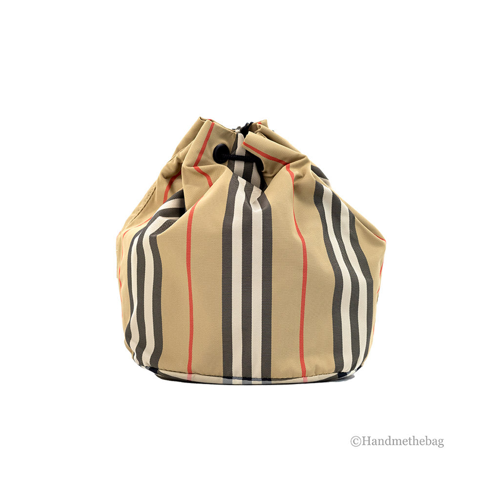 BURBERRY☆2way PHOEBE ストライプ ベージュ バケットバッグ Burberry Phoebe Nylon Drawstring Bucket Bag – handmethebag.com