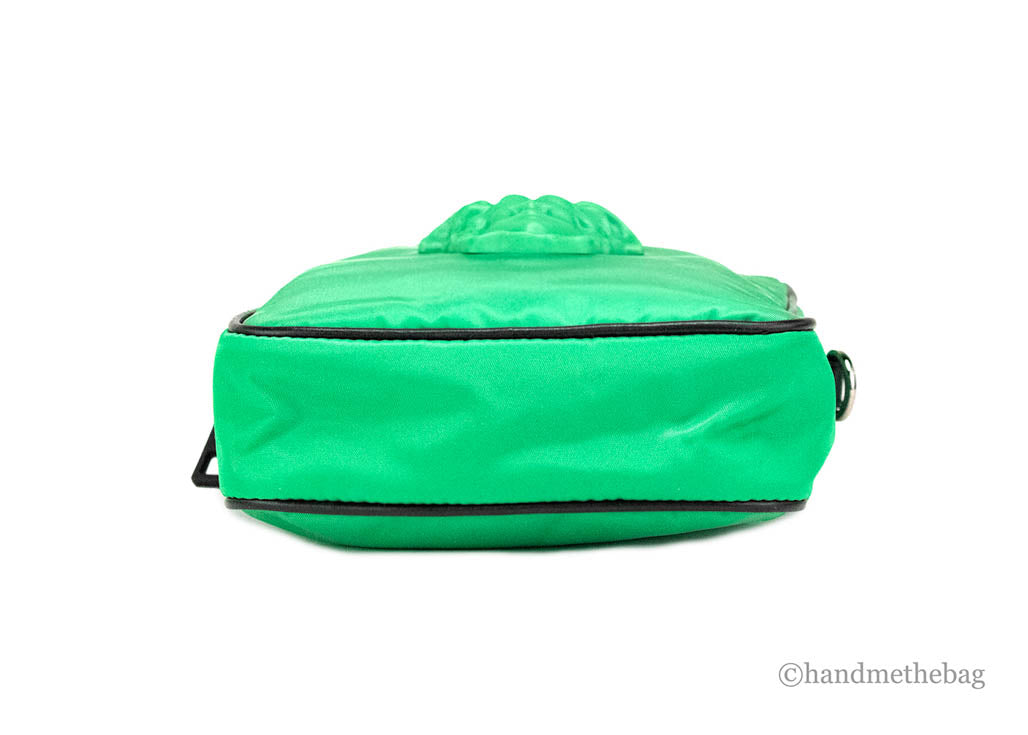 versace bright green nylon crossbody bottom on white background