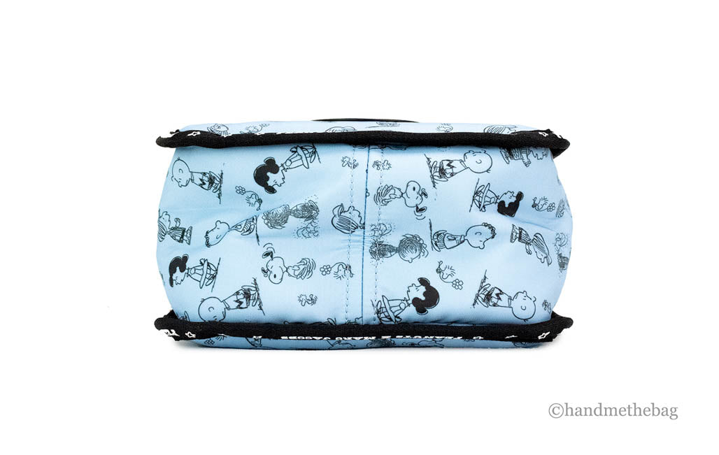 marc jacobs x peanuts air blue puffy tote bottom on white background