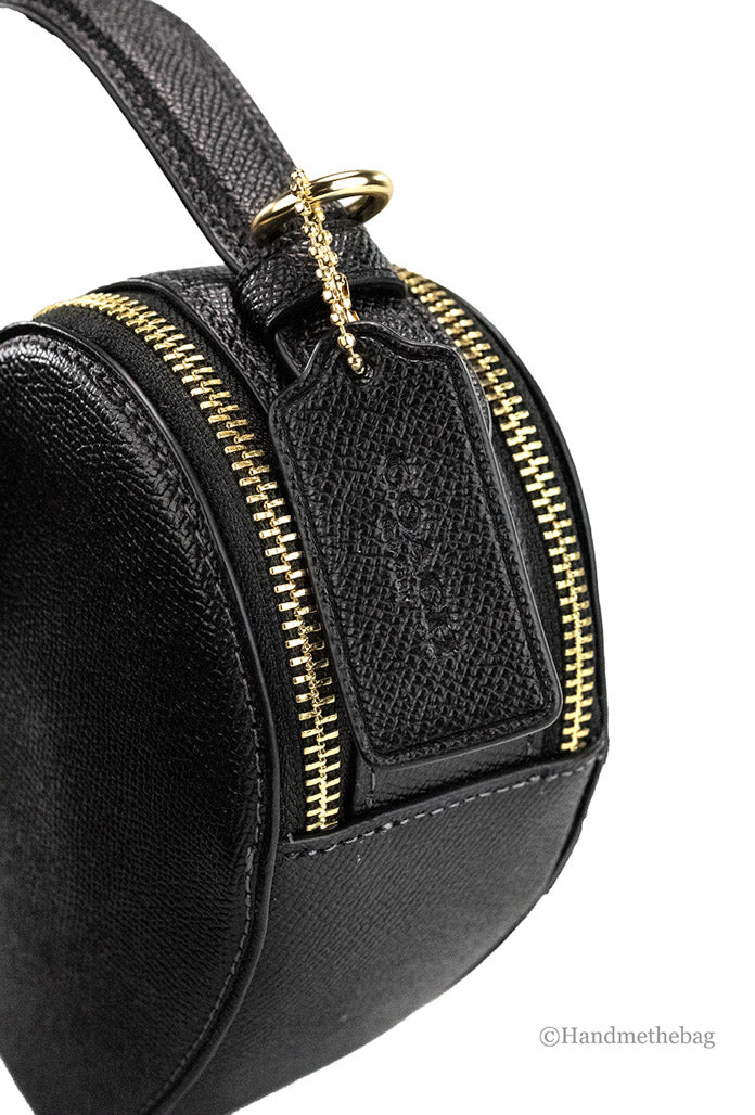 Coach Heart Small Black Crossgrain Leather Crossbody Handbag Purse