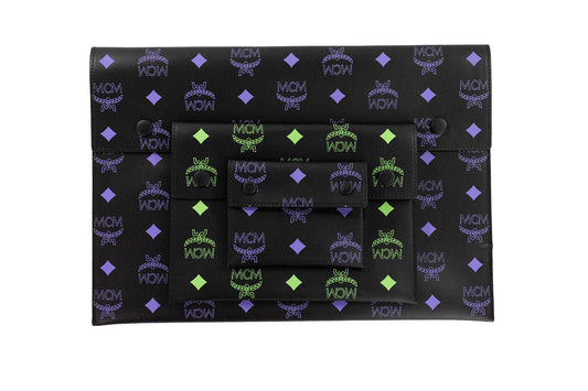 MCM Color Splash Large Dahlia Purple Visetos Logo Leather Clutch Pouch Handbag