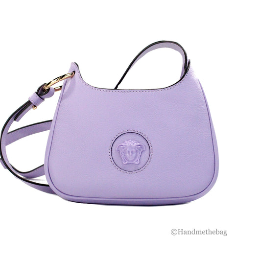 Versace Vitello Small Lilac Leather Medusa Crossbody Shoulder Bag