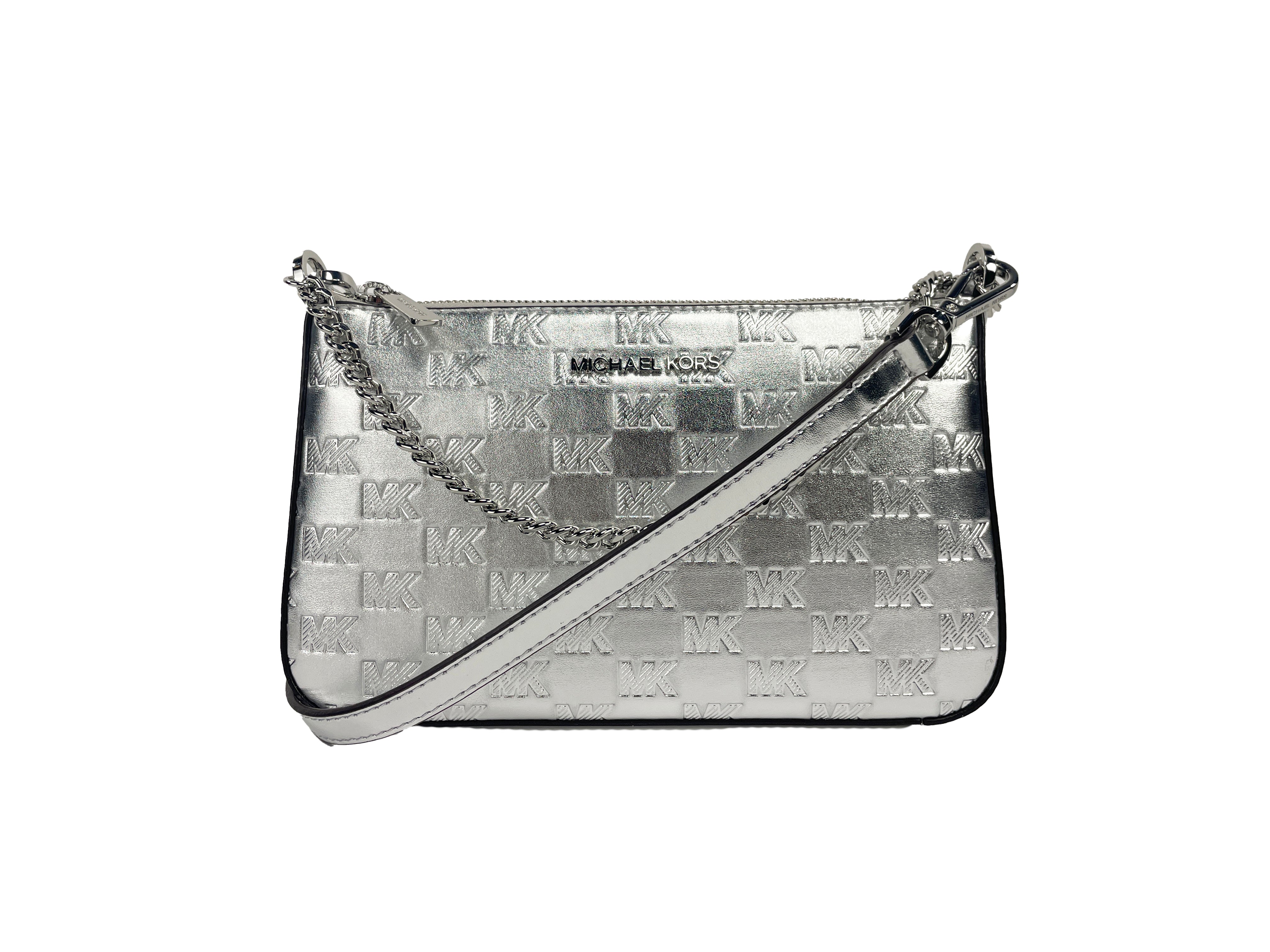 New Michael Kors medium zip pouchette crossbody - shops silver