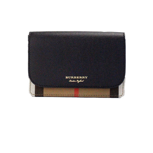 Burberry Hampshire Small House Check Black Leather Crossbody