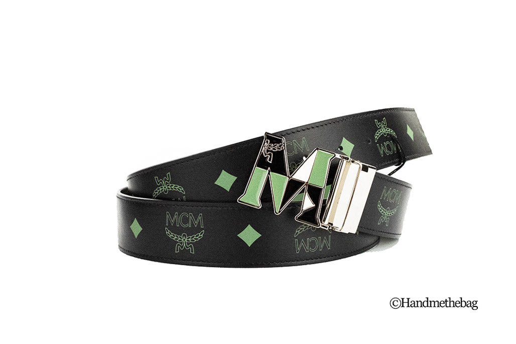 MCM Black Leather Adjustable Reversible Buckle Belt