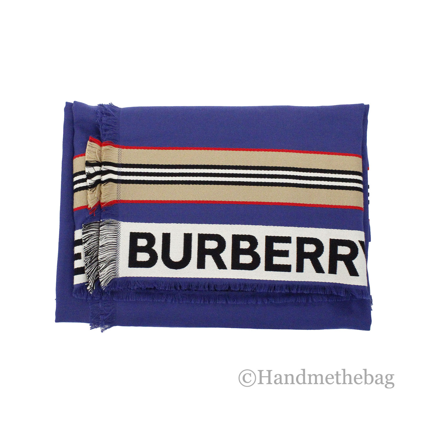Burberry Ribbon Denim Blue England Heritage Stripe Cotton Scarf