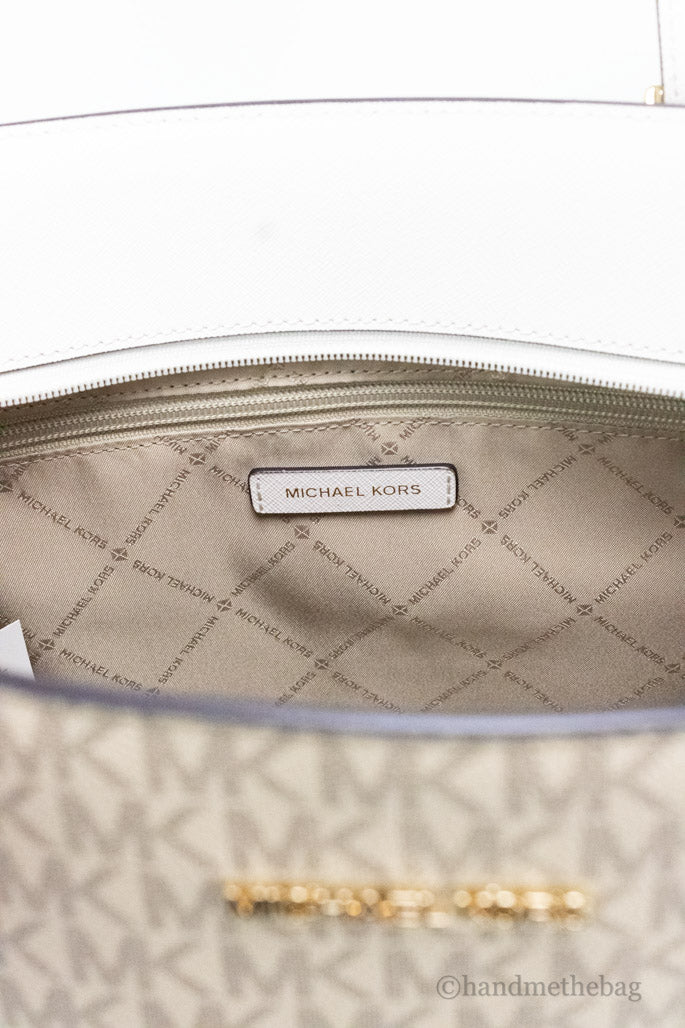 Michael Kors Gilly Large Print Light Cream Signature Tote Handbag