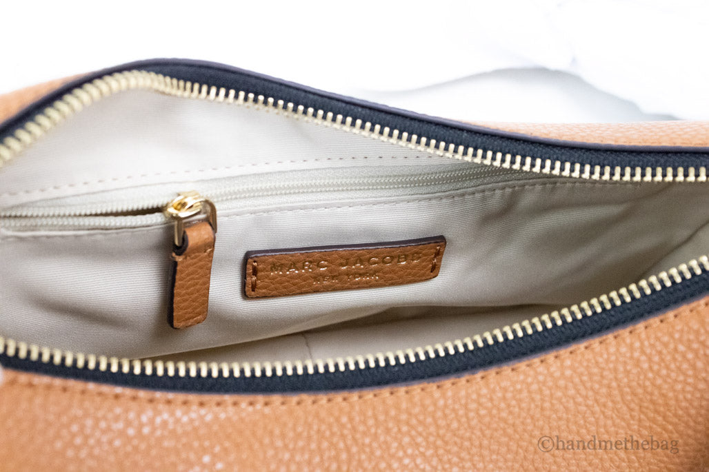 marc jacobs drifter smoked almond hobo bag inside on white background
