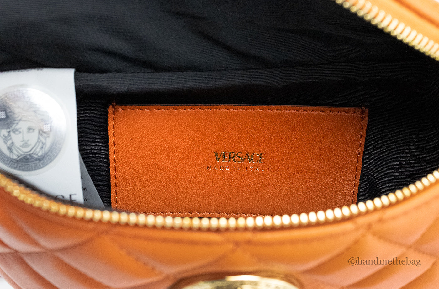Versace Small Dark Orange Quilted Lamb Leather Belt Bag Waist Fanny Pack Handbag