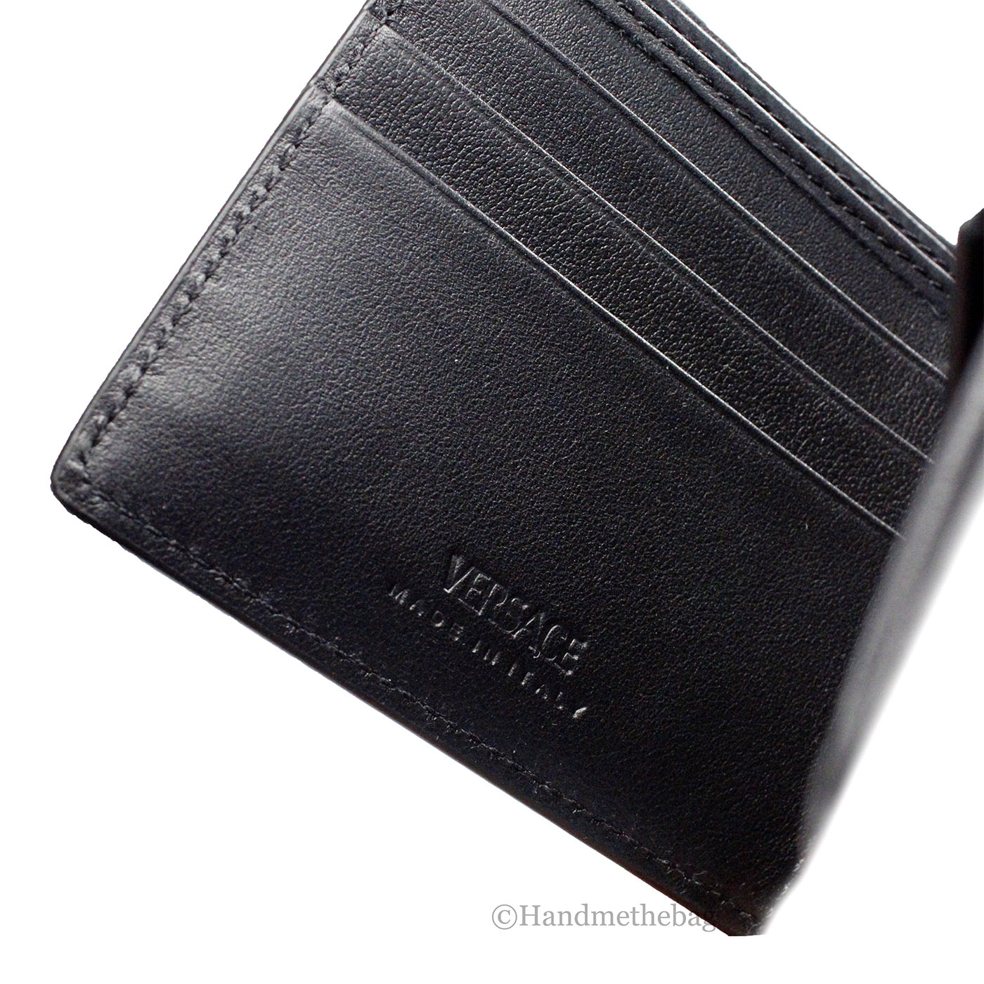 Versace La Medusa Silver Metallic Smooth Leather Bifold Wallet
