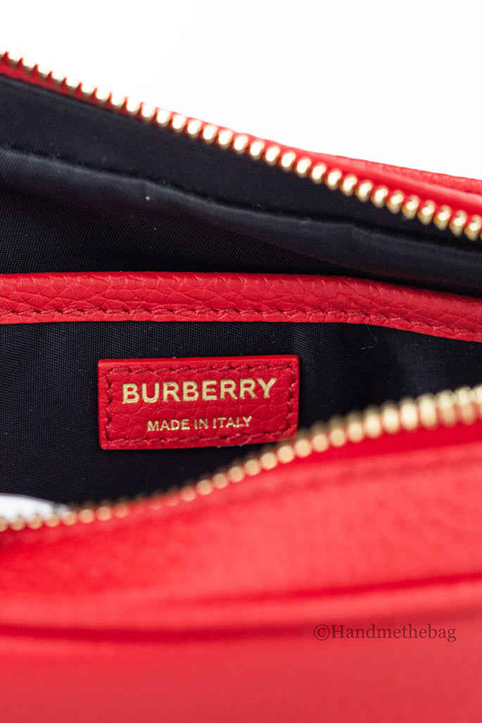 Burberry Small Red Leather Elongated Camera Crossbody Bag